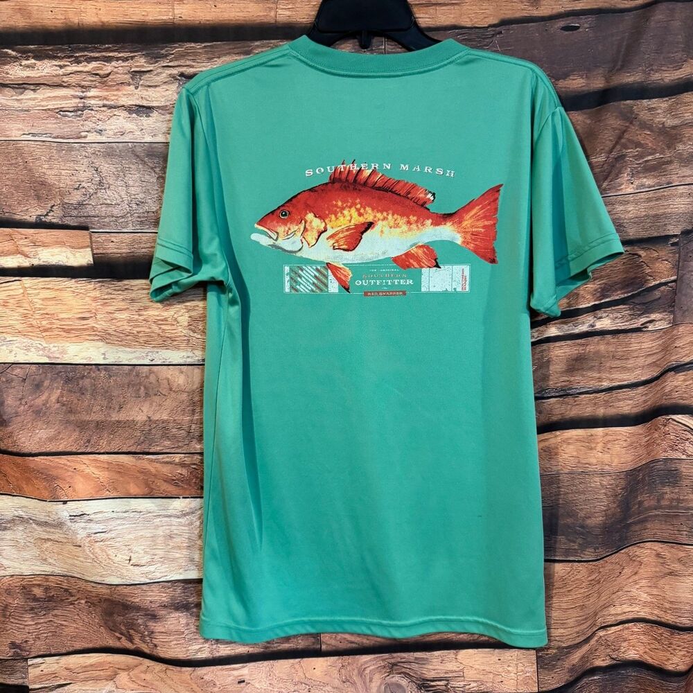 Southern Marsh T-Shirt Men's Small Teal Green Red Snapper Graphic Performance